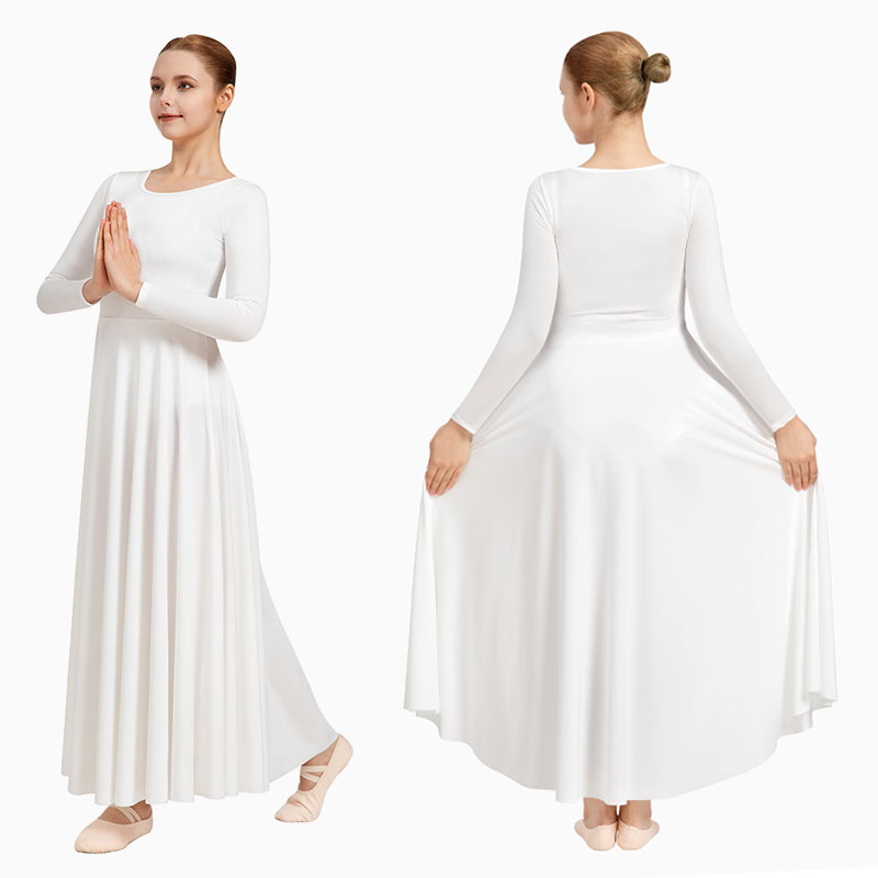 Robe de danse d'éloge à manches longues pour femmes, coupe ample, pleine longueur, vêtements de danse lyrique liturgique pour église, Costume de culte