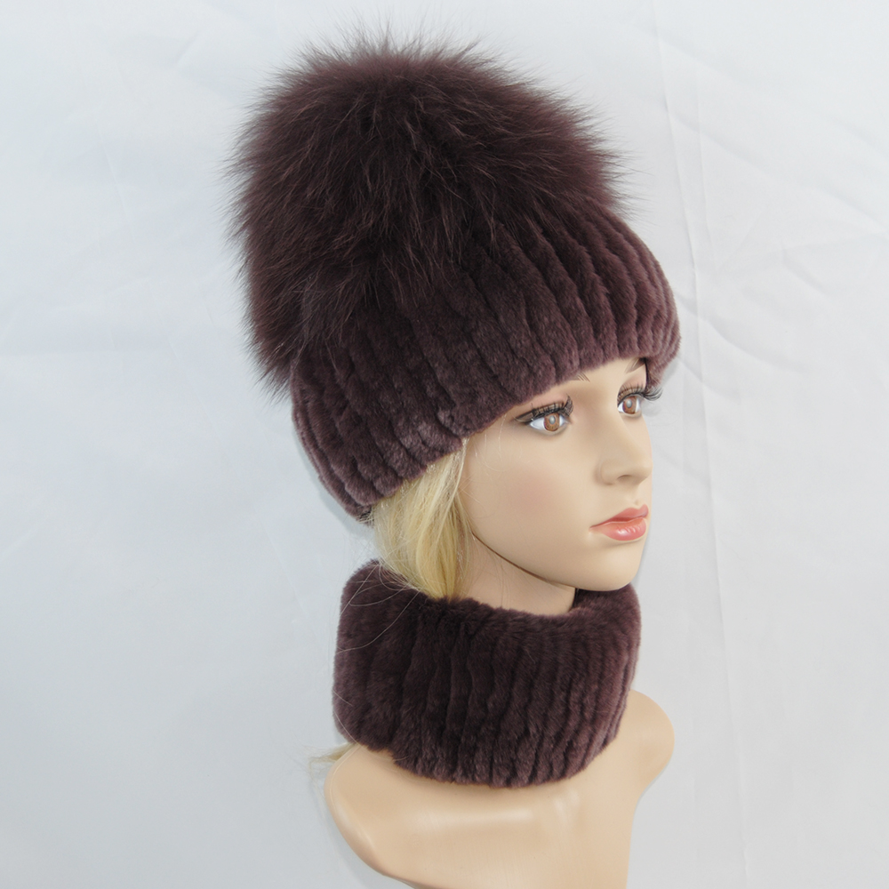 Nouveau hiver dame marque main faire réel véritable fourrure de renard chapeau écharpe filles naturel réel Rex lapin fourrure anneau casquette vraie fourrure foulards chapeaux
