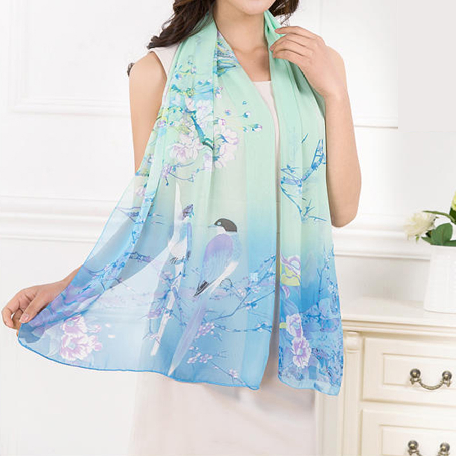 Écharpe en mousseline de soie pour femmes, motif pie, Simulation de soie, longue écharpe en gaze, protection solaire, sac à bandoulière, foulard