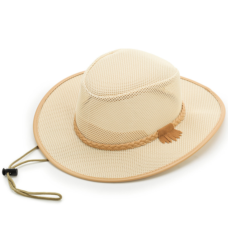 Chapeau de cowboy à large bord pour hommes – Chapeau de soleil d'été en maille respirante pour la plage et l'extérieur