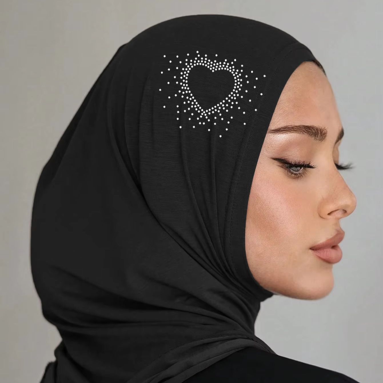 Hijab en jersey musulman avec strass thermocollants, bonnet doux avec nœud, foulard orné de strass en forme de cœur