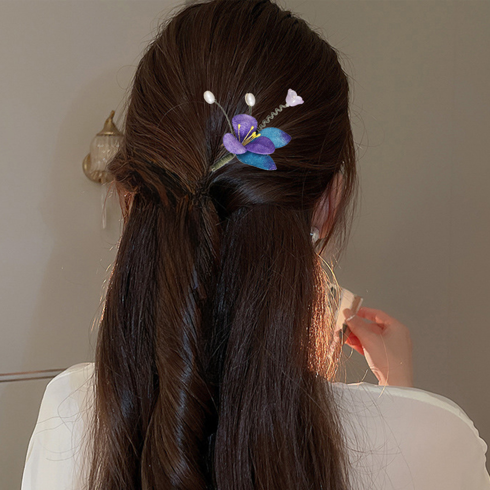 Épingle à cheveux en Faux velours violet, accessoires pour cheveux de Style ancien, artisanat en filigrane fait à la main pour la photographie de Cosplay Hanfu, 1/3 pièces