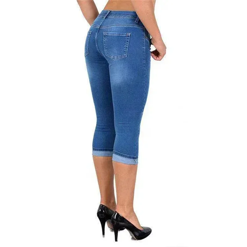 Jean crayon slim pour femme, style simple, décoration aux rayures, pantalon sept-quarts, 03/Décontracté, bouton Piedmont, denim