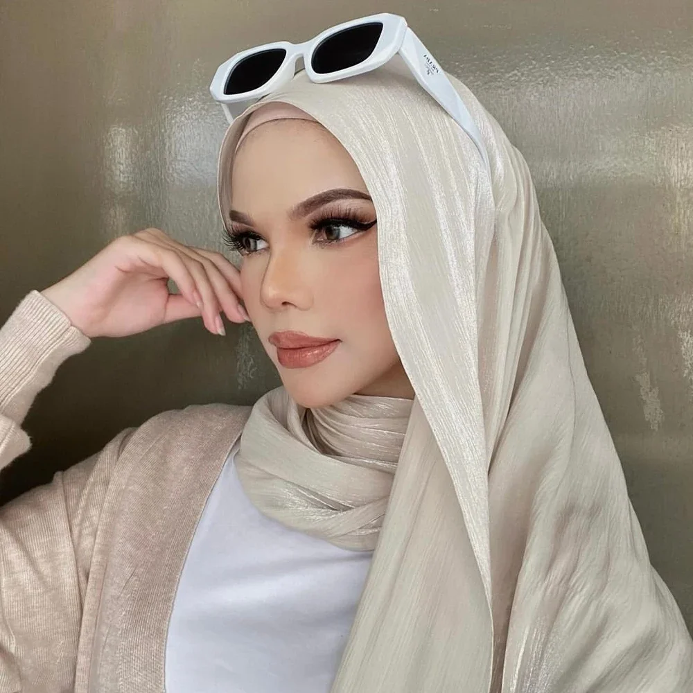 Nouveau Premium soie froissé Hijab écharpe femmes châles plaine femmes musulmanes Hijabs respirant Islam femmes Turban plissé écharpe Ramadan