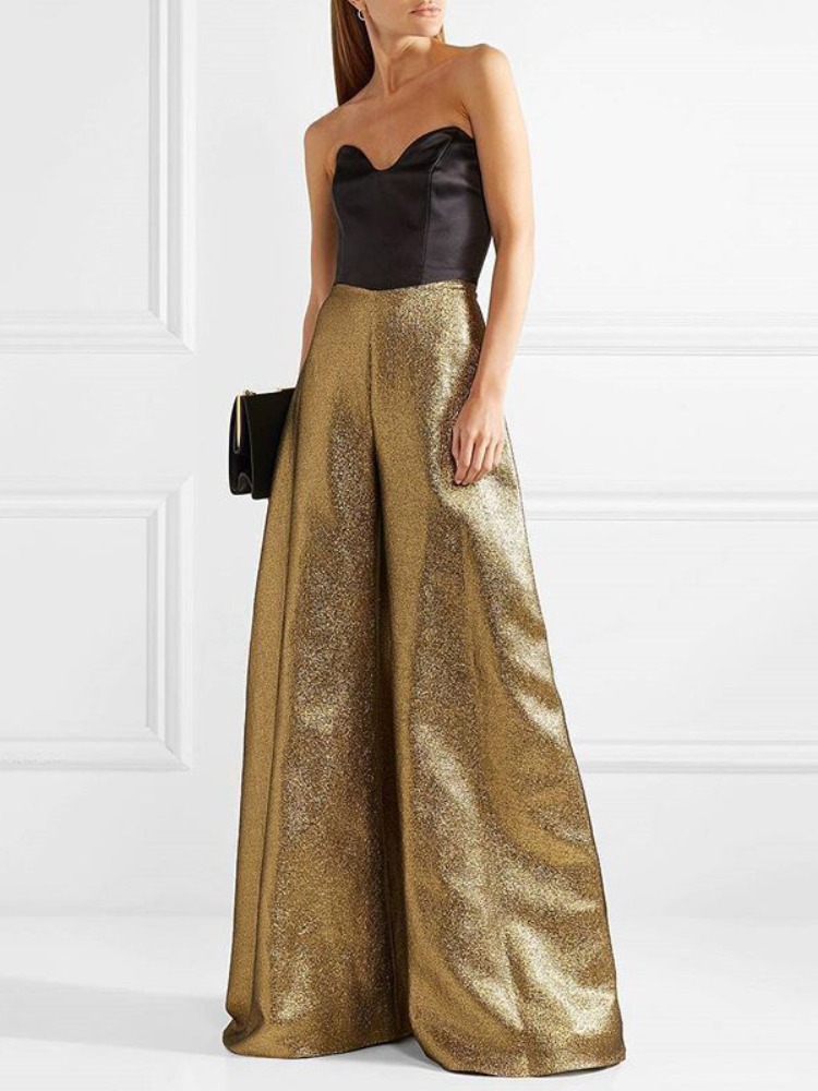 Pantalon de fête élégant pour femmes, couleur unie, taille haute, ligne a, jambes larges, fermeture éclair, pleine longueur, pantalons décontractés