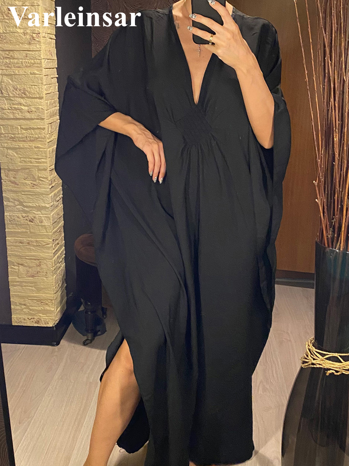 Déesse grecque robe longue manches chauve-souris tunique plage couvrir couverture robe de plage vêtements de plage caftan Maxi robe V4427