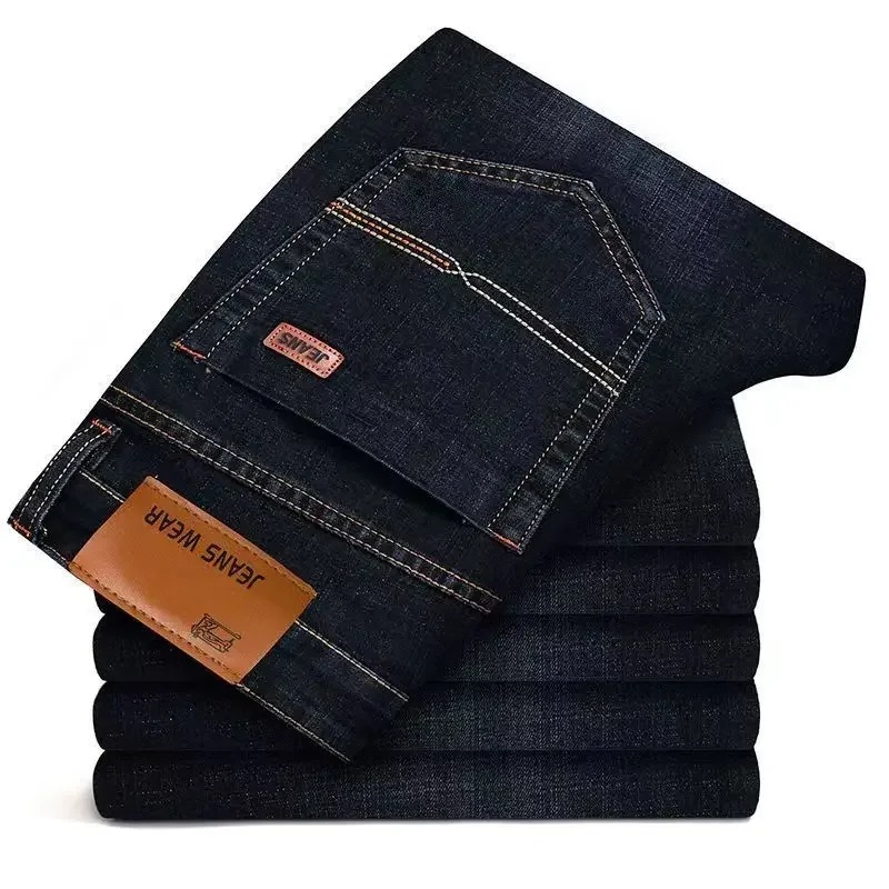Jeans droits bleus et noirs haut de gamme pour hommes 2025, nouvelle coupe stretch, ajustée, confortable, de marque, pour affaires