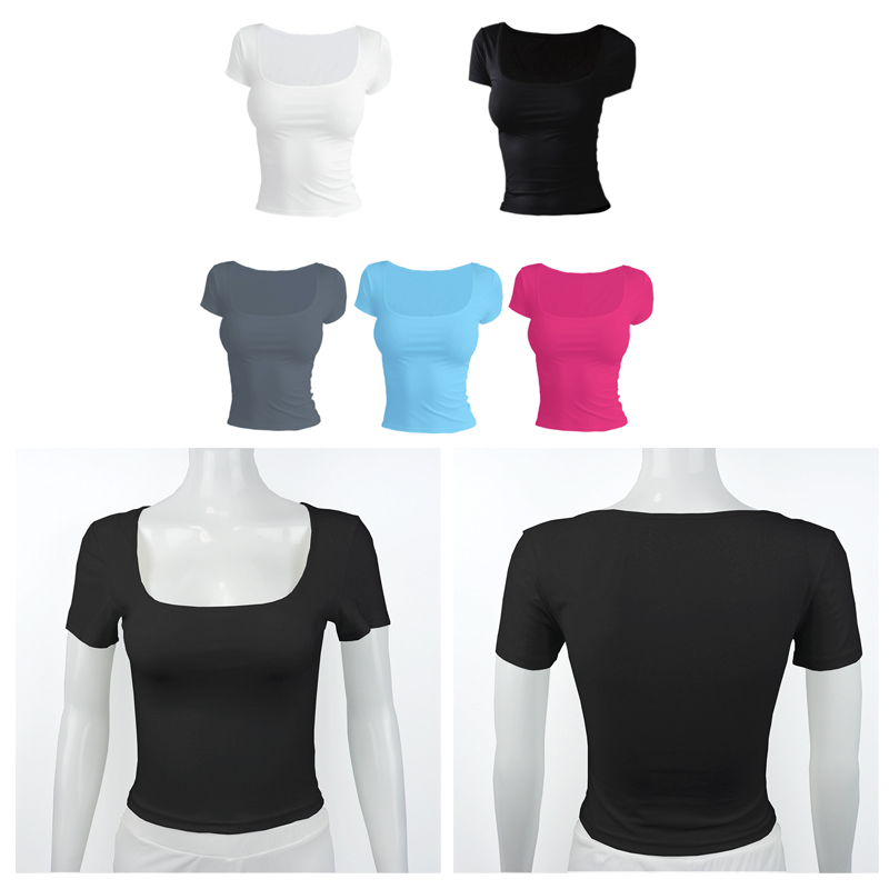 T-shirt à manches courtes pour femmes, été, couleur unie, col carré élastique, coupe ajustée, hauts sexy, style Y2k, vêtements de rue, mode Qx33