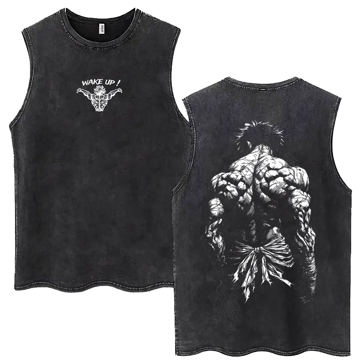 Débardeurs Vintage Anime Baki Hanma Effet Délavé Manga Harajuku – T-shirts Sans Manches Décontractés en Coton Oversize pour Hommes et Femmes