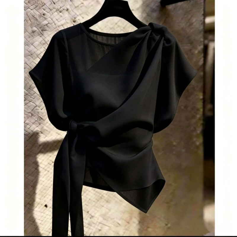 Nouvelle Blouse Élégante Coréenne à Manches Courtes et Coupe Irrégulière pour Femme – Tendance Été