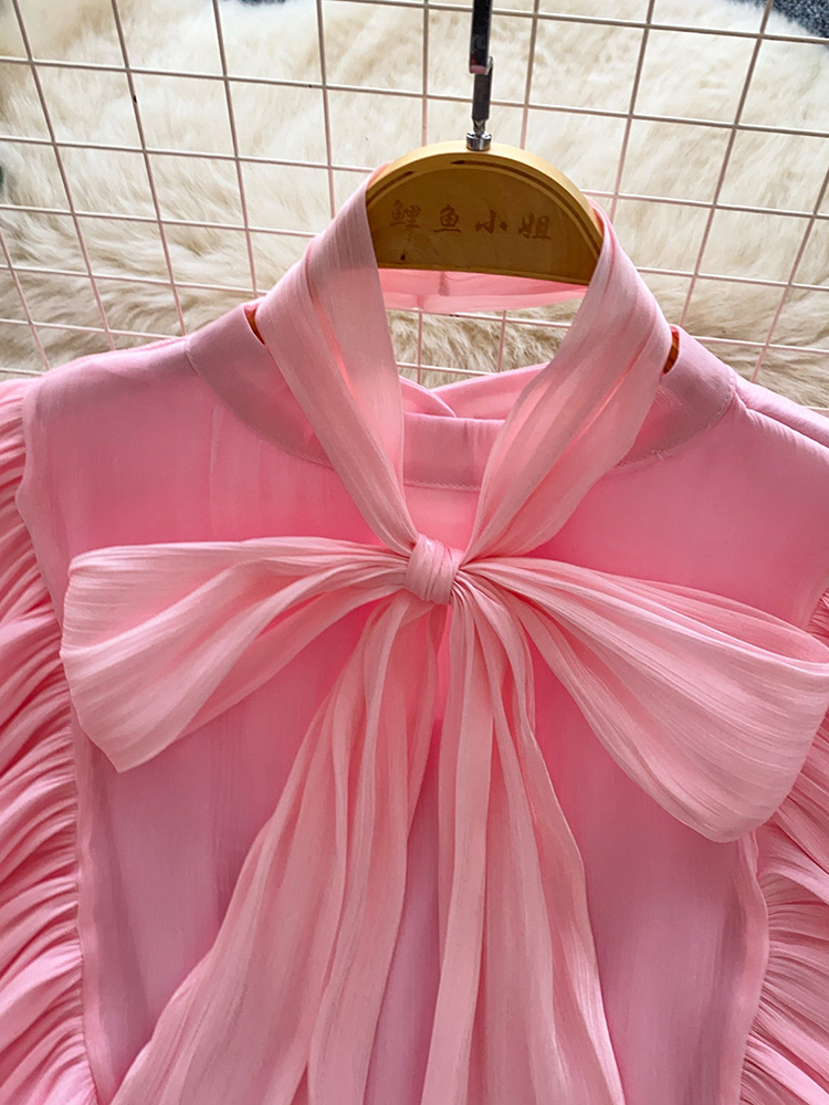 Chemisier élégant pour femme en mousseline avec nœud décoratif et ourlet à volants, pièce légère à superposer, collection Printemps-Été, Blusa Top BL341