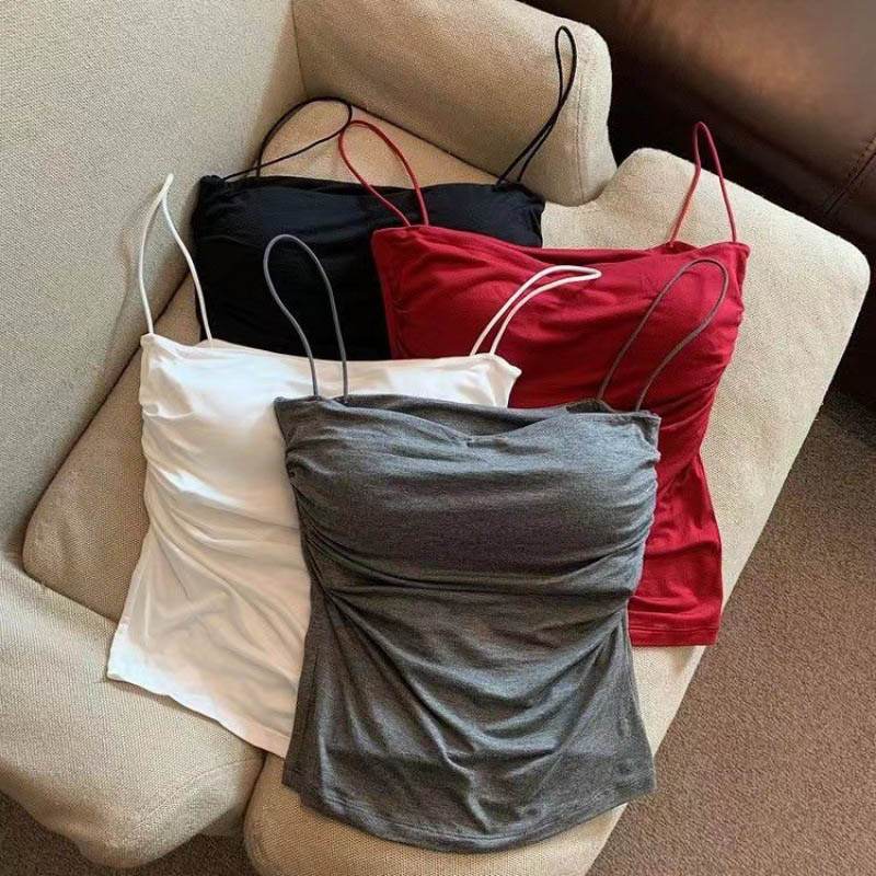 Camisoles d'été débardeurs femmes avec soutien-gorge intégré sangle réservoirs gilet sans manches t-shirts haut court couleur unie haut décontracté