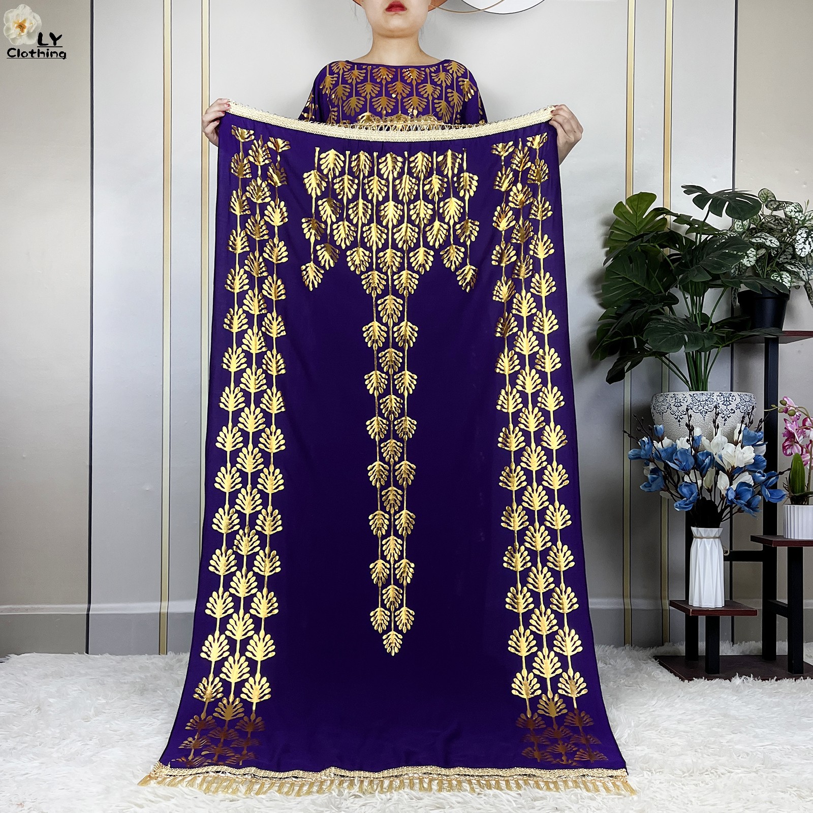 Robe en coton à manches courtes pour femmes, boubou à estampage doré, robe Maxi Islam avec grande écharpe, vêtements Abaya africains, été, nouveau, 2023
