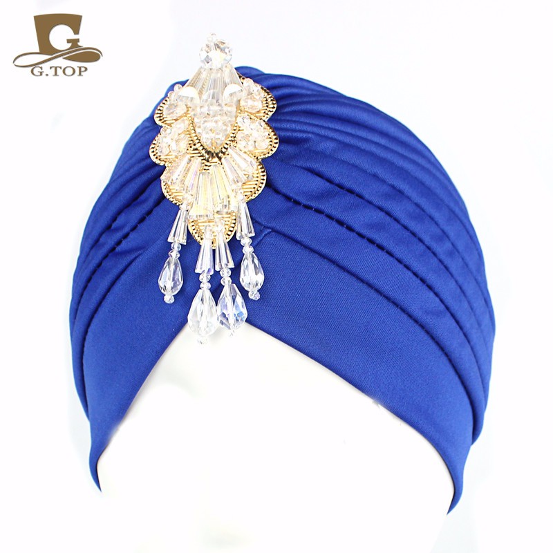 Nouveau luxe Divas turban tête enveloppement chapeau avec pendentif perlé femmes islamique intérieur Hijab casquettes arabe enveloppement tête femme musulman turbante