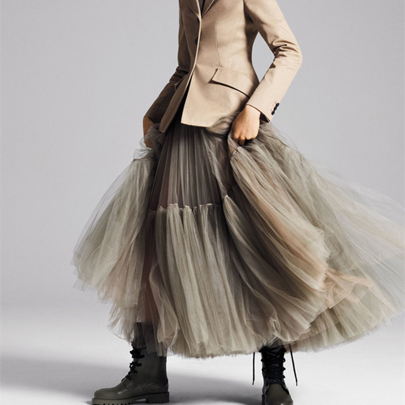 Jupe longue en tulle maxi pour femme, plissée gothique noire, décontractée, de fête, style fée, été, hiver, Jupe Longue 2026, Falda Mujer