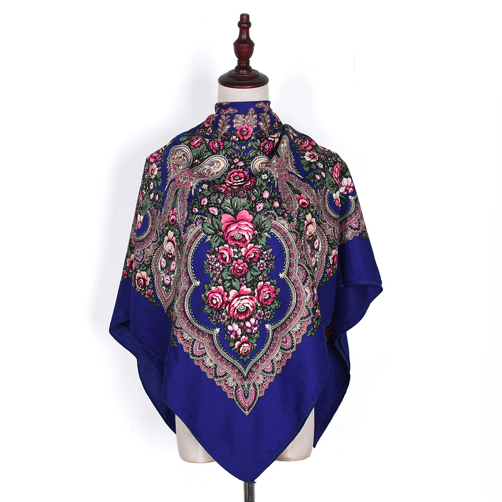 Foulard Carré Russe de Luxe à Imprimé Floral pour Femme, Châle Bandana, Mouchoir, Enveloppe la Tête, Protection Solaire, Voyage, 110x110cm