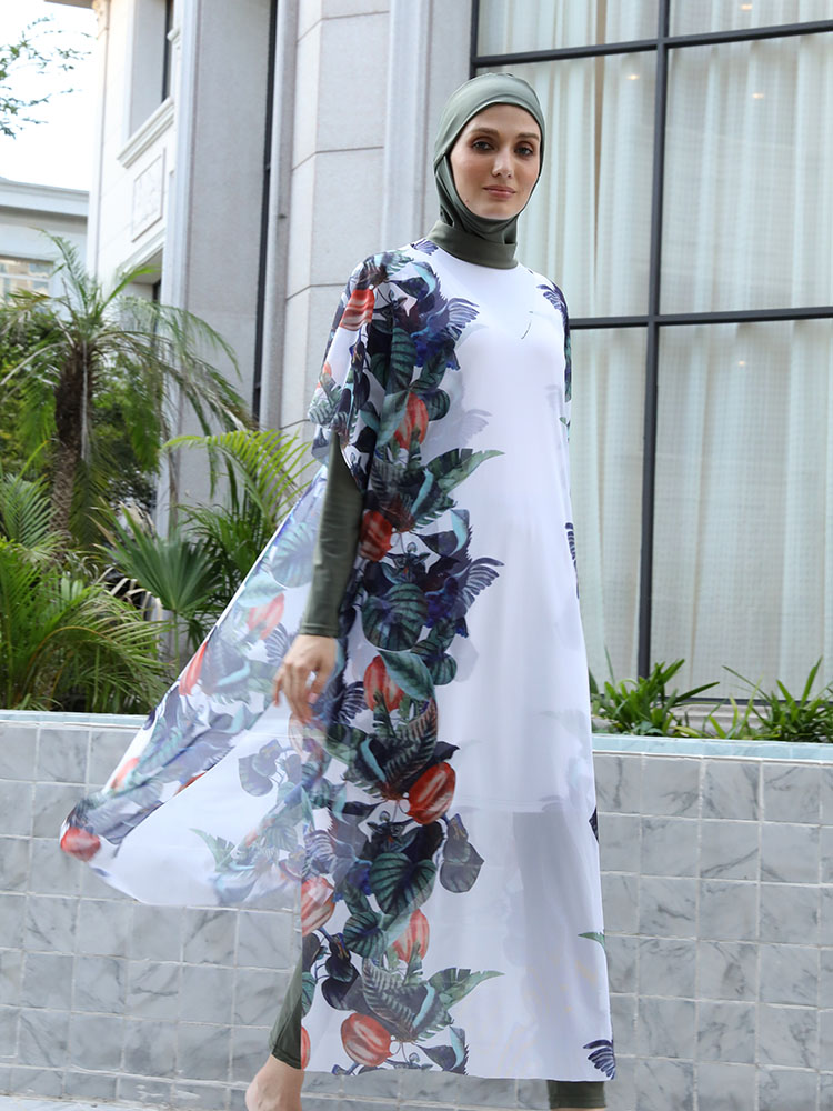 Maillot de bain islamique avec châle pour femme, vêtements de plage, natation musulmane, modeste, manches longues, couverture complète, burkini, 3 pièces, 4 pièces