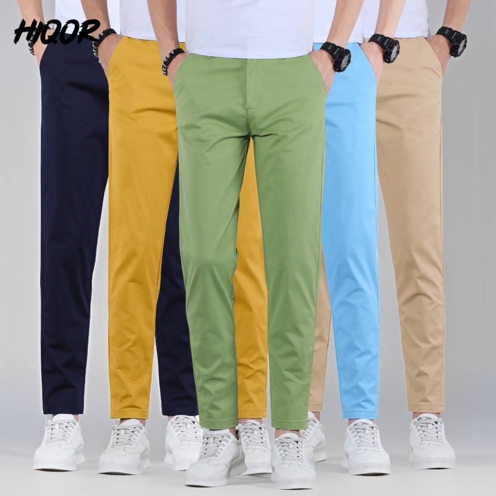 HIQOR-Pantalon Long Décontracté en Coton Fin pour Homme, Vêtement Streetwear Respirant, à la Mode, 9 Couleurs, Été