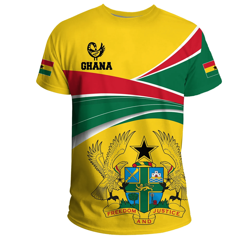 T-shirt de sport respirant à séchage rapide pour homme, imprimé 3D drapeau du Ghana, maillot de football d'extérieur, club de fans, vêtements à manches courtes parent-enfant