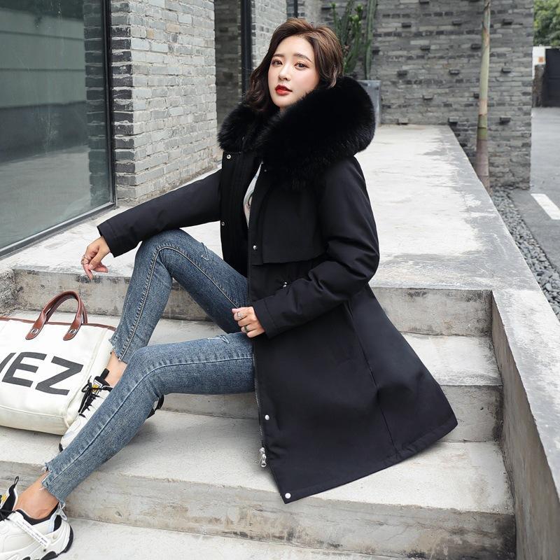 Veste d'hiver 2026, nouvelle parka pour femme, manteau long, doublure en laine, veste à capuche, col en fourrure, épaisse, chaude, vêtements de neige, parka rembourrée 6XL