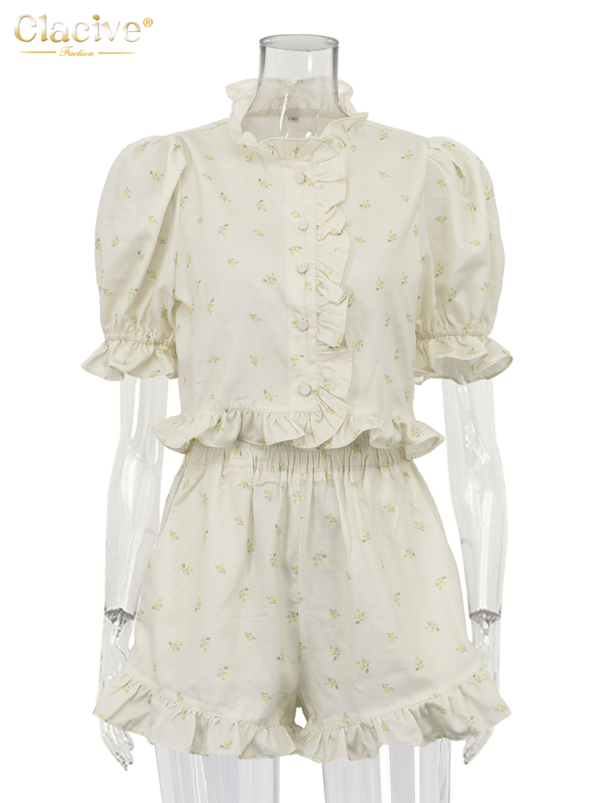 Ensemble 2 pièces Clacive Fashion imprimé ample pour femme – Chemise courte à manches courtes et short taille haute – Collection été 2026 – Vêtements féminins