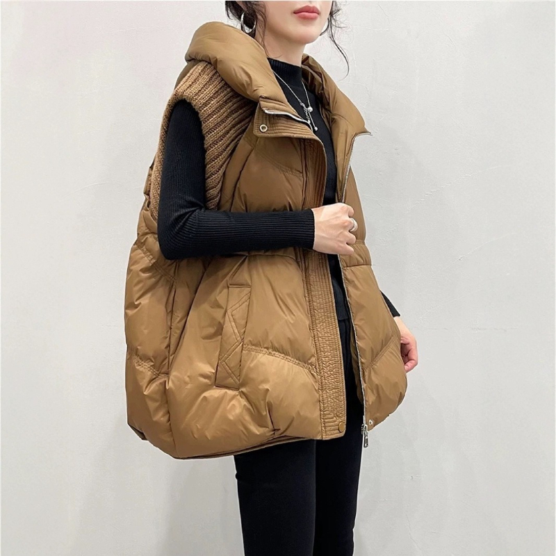 Nouvelle collection automne 2026 – Gilet sans manches en coton tricoté à capuche pour femme, style européen et américain, idéal pour l'export.