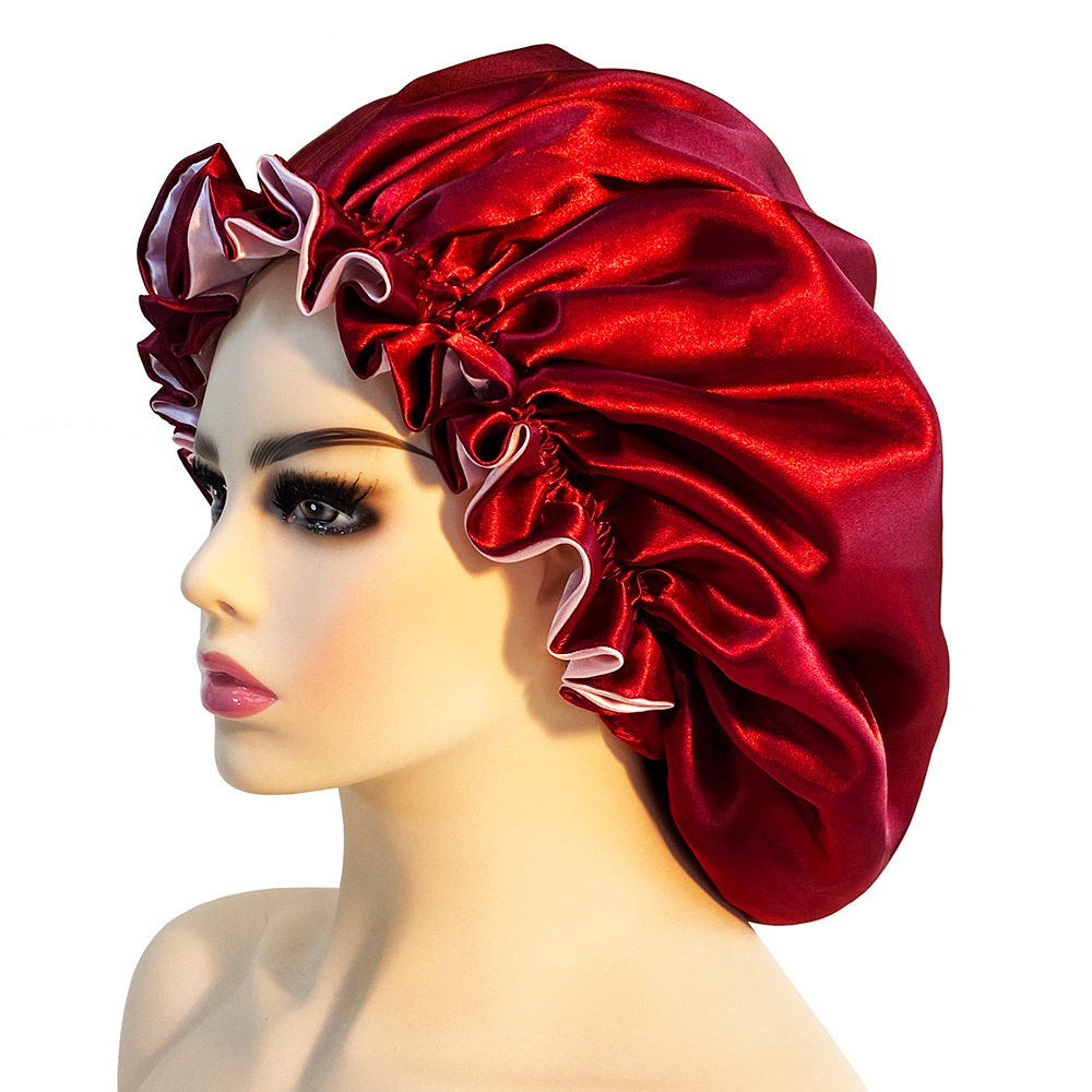 Bonnets en Satin Double couche à la mode, couleurs assorties, Bonnet de sommeil, couleur unie, chapeau pour cheveux de sommeil