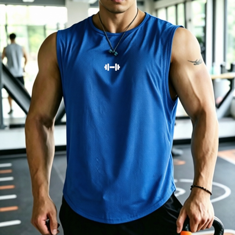 Débardeur Homme en Maille Respirant à Séchage Rapide, T-shirt Sans Manches Imprimé, Col Rond Décontracté, Gilet de Sport Ample, Sous-vêtement pour Homme