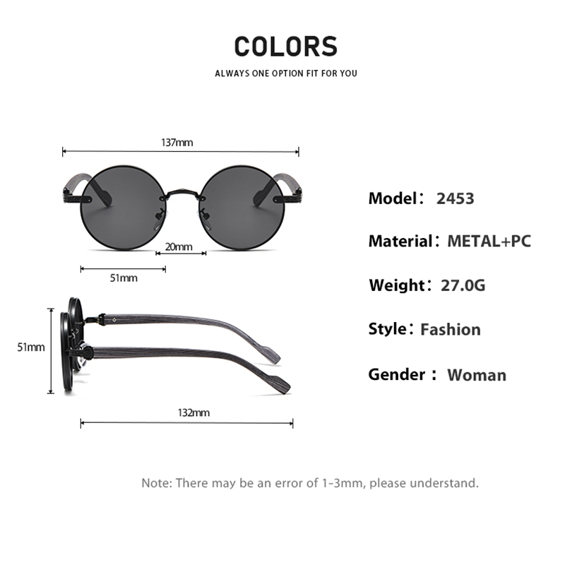 Lunettes de soleil rondes vintage 2026, mode classique, dégradé, lunettes de soleil d'extérieur, tendance, design de marque de luxe, monture en métal, lunettes de soleil 2453