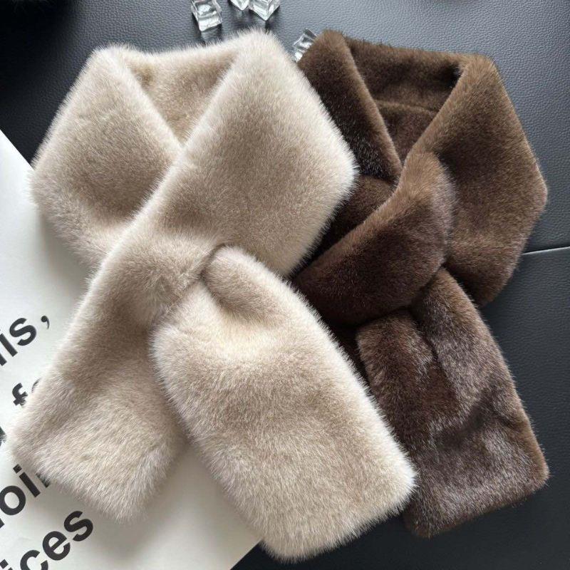 Femmes coréennes hiver chaud épaissir col croisé écharpe Imitation fausse fourrure de lapin écharpe solide fourrure cou plus chaud résistant au froid foulards