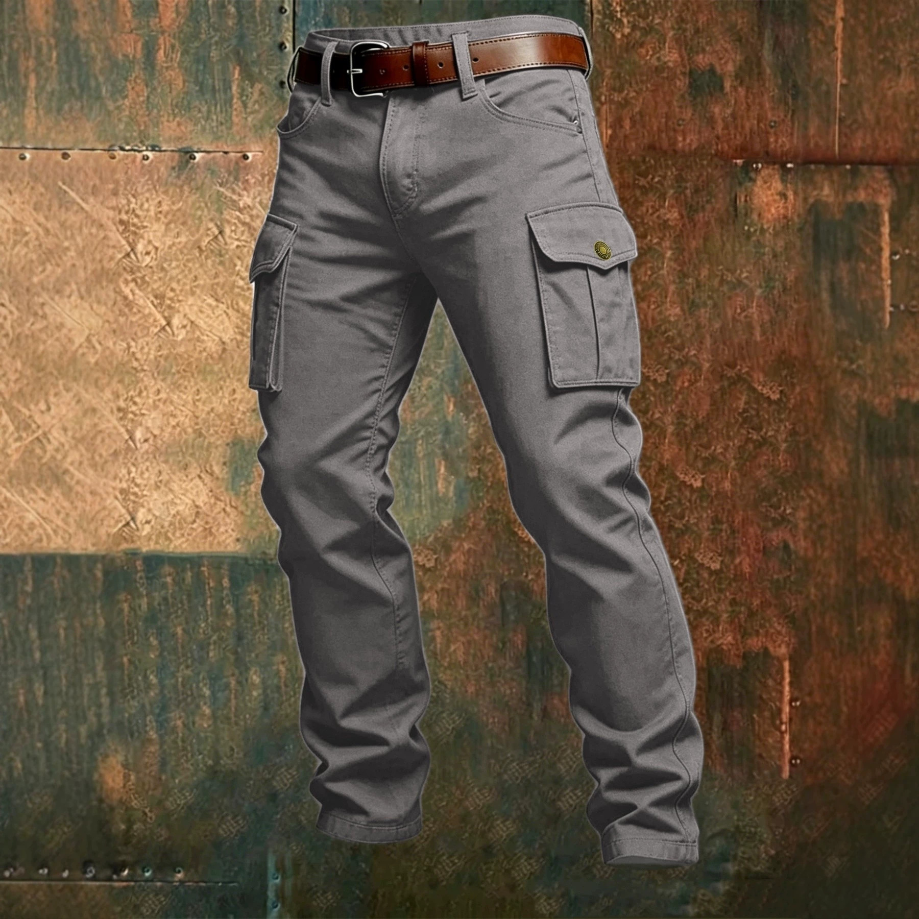 Nouveau pantalon cargo pour homme, coupe ample et droite, gris uni, polyvalent, pour le travail, joggers noirs, en coton, décontracté