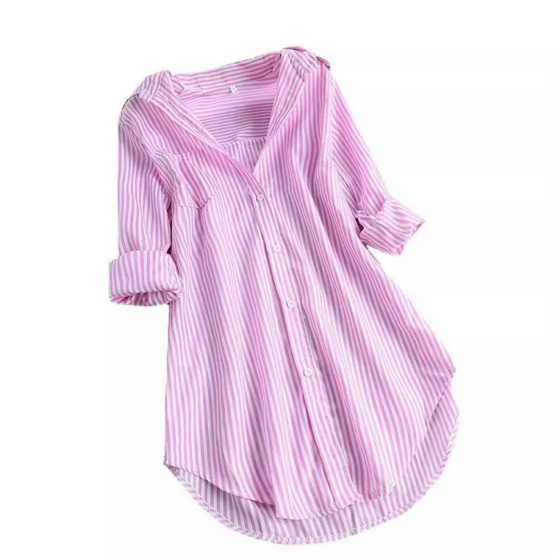 Chemise élégante rayée à manches longues, coupe ample, printemps-été, confortable, décontractée, style basique tendance, mélange de polyester
