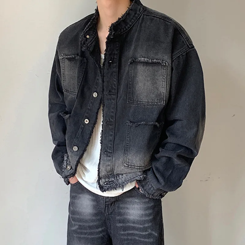 Vestes en jean délavé pour hommes, manteau en jean court décontracté, cardigan nickel é rétro, vêtements d'extérieur courts, streetwear vintage, printemps, automne, nouveau