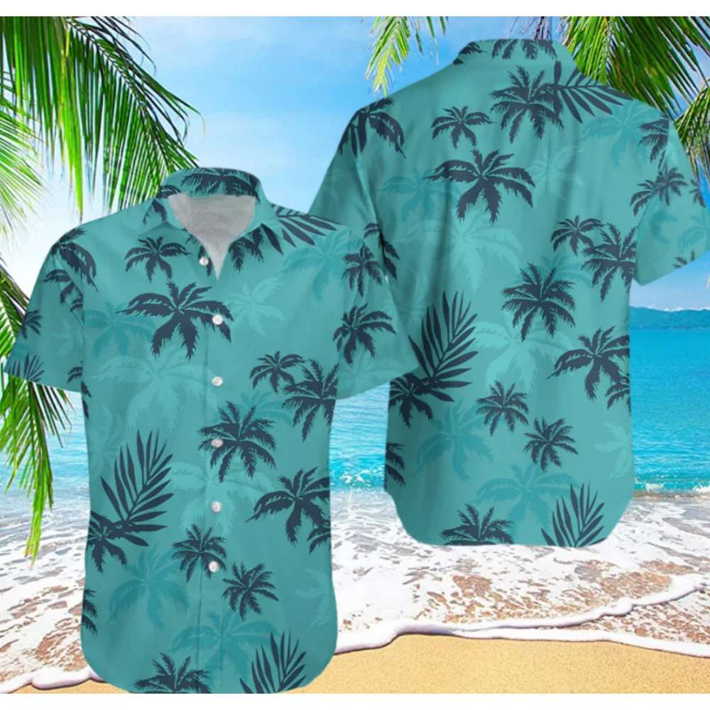 Nouvelle Chemise Hawaïenne Oversize Tendance Coréenne 2026 – Imprimé Palmiers Simples, Col Cubain, Hauts Aloha Décontractés d'Été