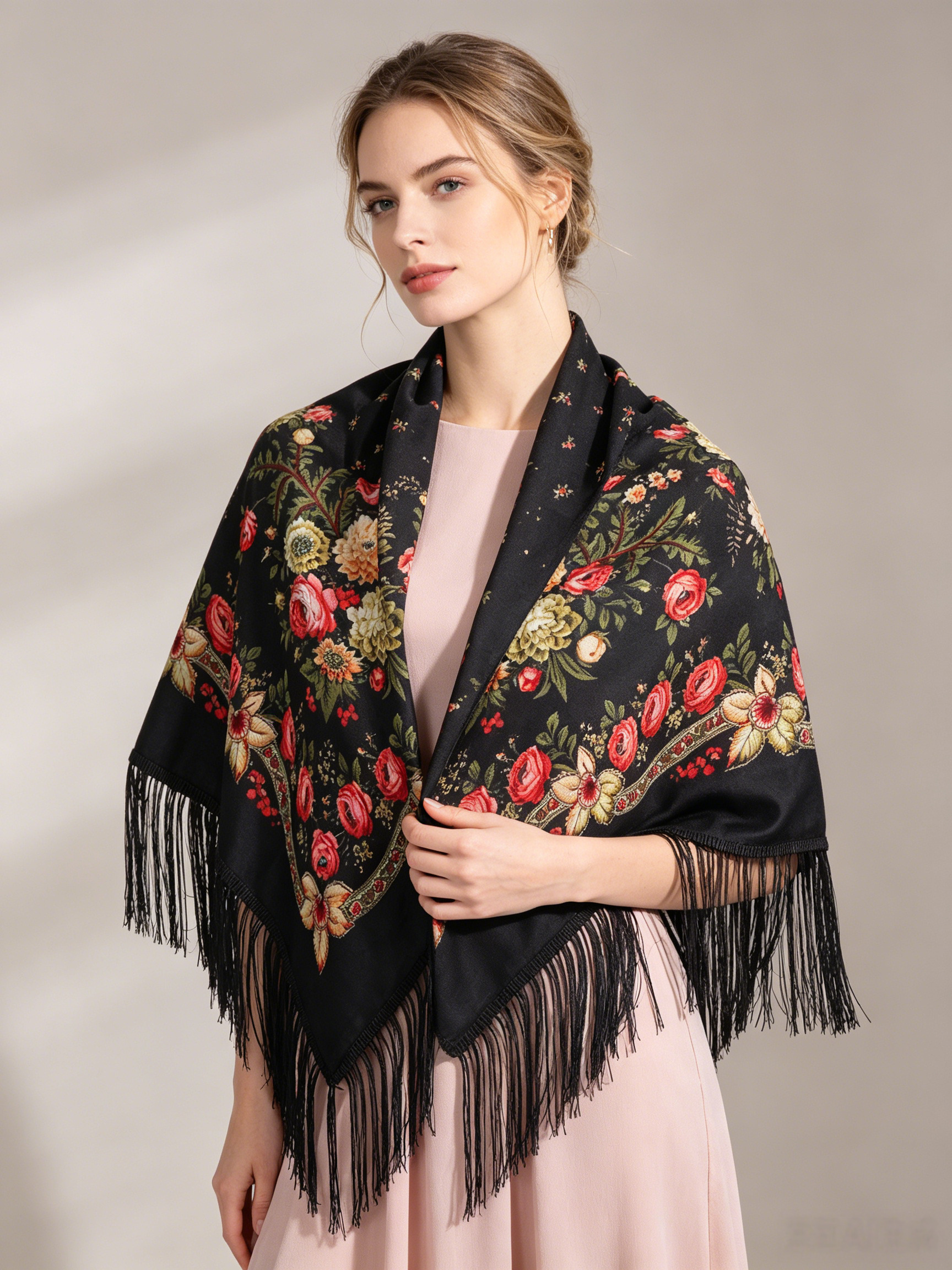 Châle carré de style ethnique pour femme, hijabs de luxe, cape imprimée, couvertures enveloppantes, bandana chaud pour femme, foulard classique