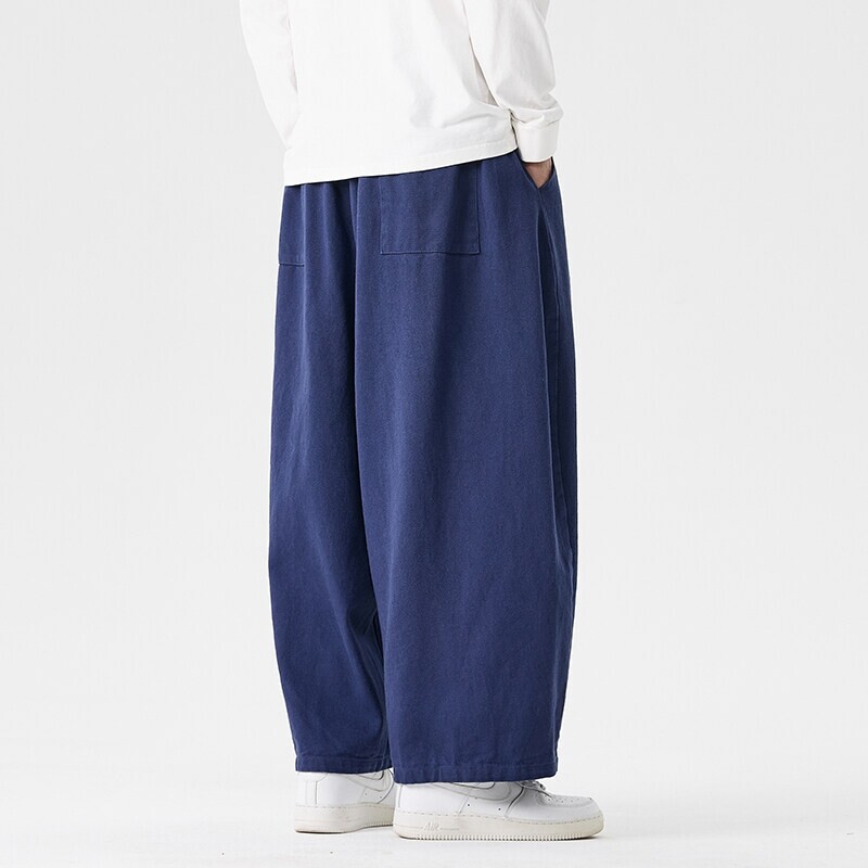 Pantalon à jambes larges pour hommes, confortable à porter, décontracté, sarun japonais, lanterne, cordon de serrage, pantalon de survêtement, grande taille