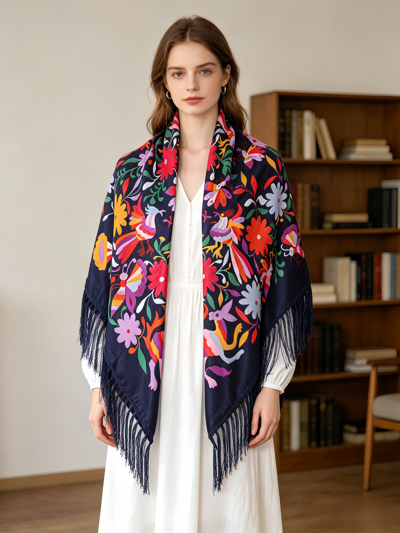 Écharpe carrée russe de luxe pour femme, châle chaud à franges, foulard imprimé floral marguerite, bandana babouchka, couverture de voyage