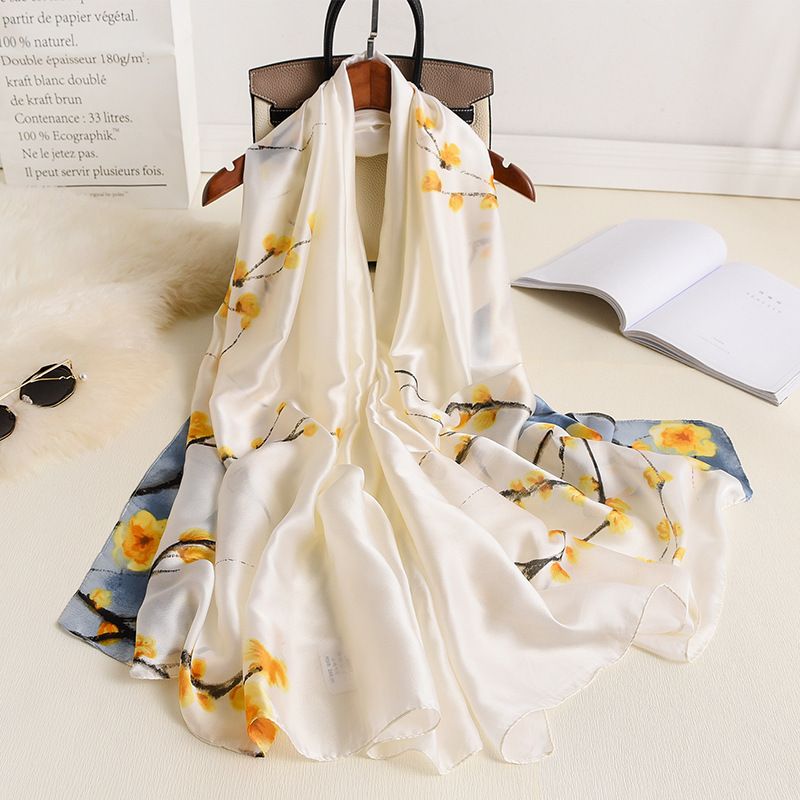 Écharpe en soie de printemps pour femme, châle à imprimé floral de créateur, foulard de luxe, couvre-chaussons de plage d'été, longues écharpes 180 cm