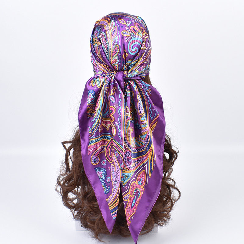 Foulard carré en soie 90x90cm pour femme, imprimé, bandeau, hijab en satin, bandeaux pour cheveux, écharpe, couvre-chef féminin, bandana