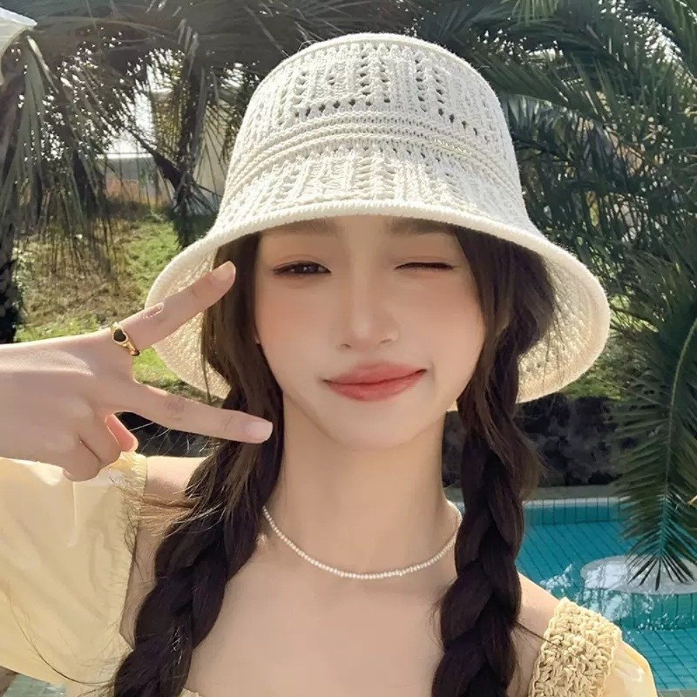 Chapeau de pêcheur tricoté décontracté, pliable, à large bord, ajouré, pour la plage, protection solaire, respirant, chapeau de soleil d'été