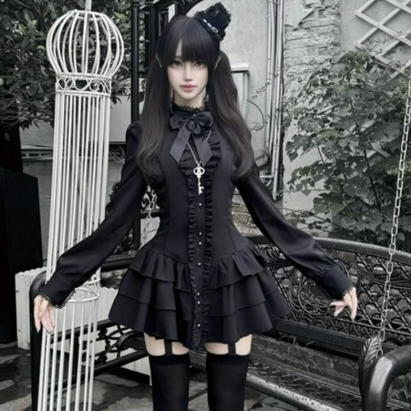 Robe Lolita gothique japonaise Y2k pour femmes, robe de princesse vintage à volants en dentelle, robe mini punk Harajuku pour femmes