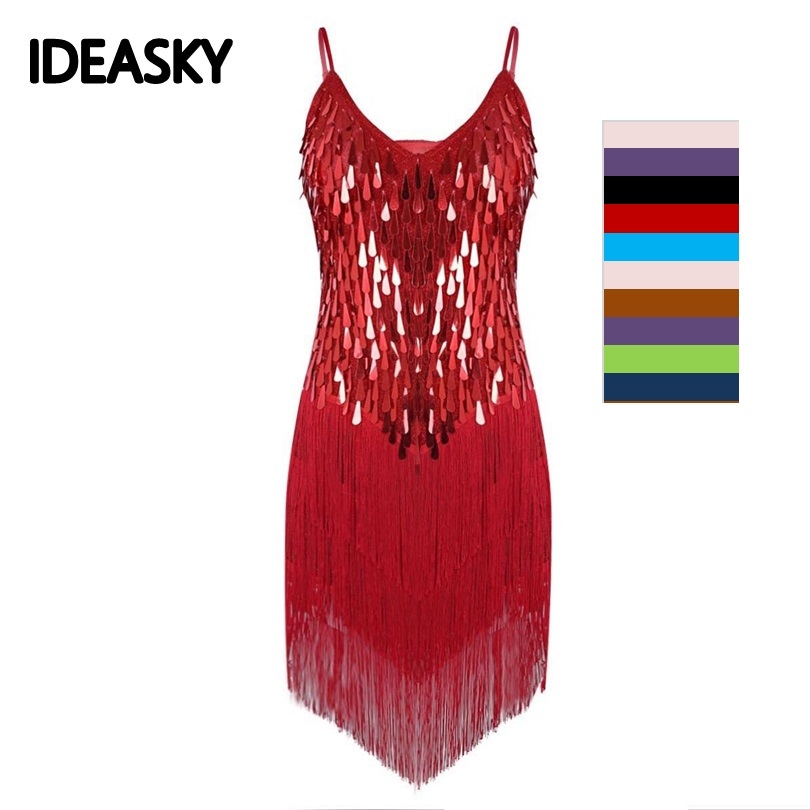 Robe de danse latine pour femmes et filles, frange de gland sexy, paillettes, salsa, salle de Rh, tango, cha cha cha, rumba, samba, robes pour phtaline, dame