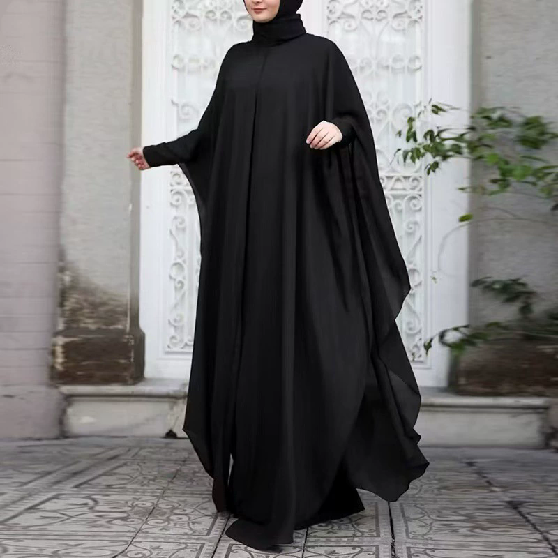 Ramadan mode musulmane printemps et automne nouvelle Robe d'asie du sud-est deux pièces ensemble manches chauve-souris rétro ample col rond Robe