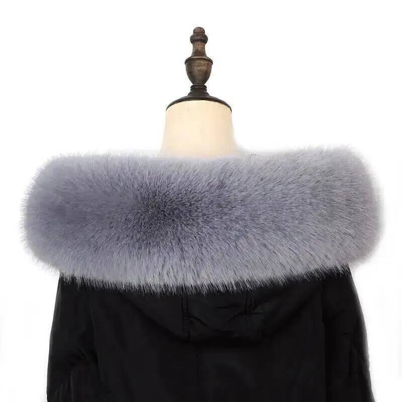 Femmes fausse fourrure de renard col châle fourrure col pour manteau d'hiver capuche fourrure décor fausse fourrure écharpe Parkas manteau col de fourrure foulards