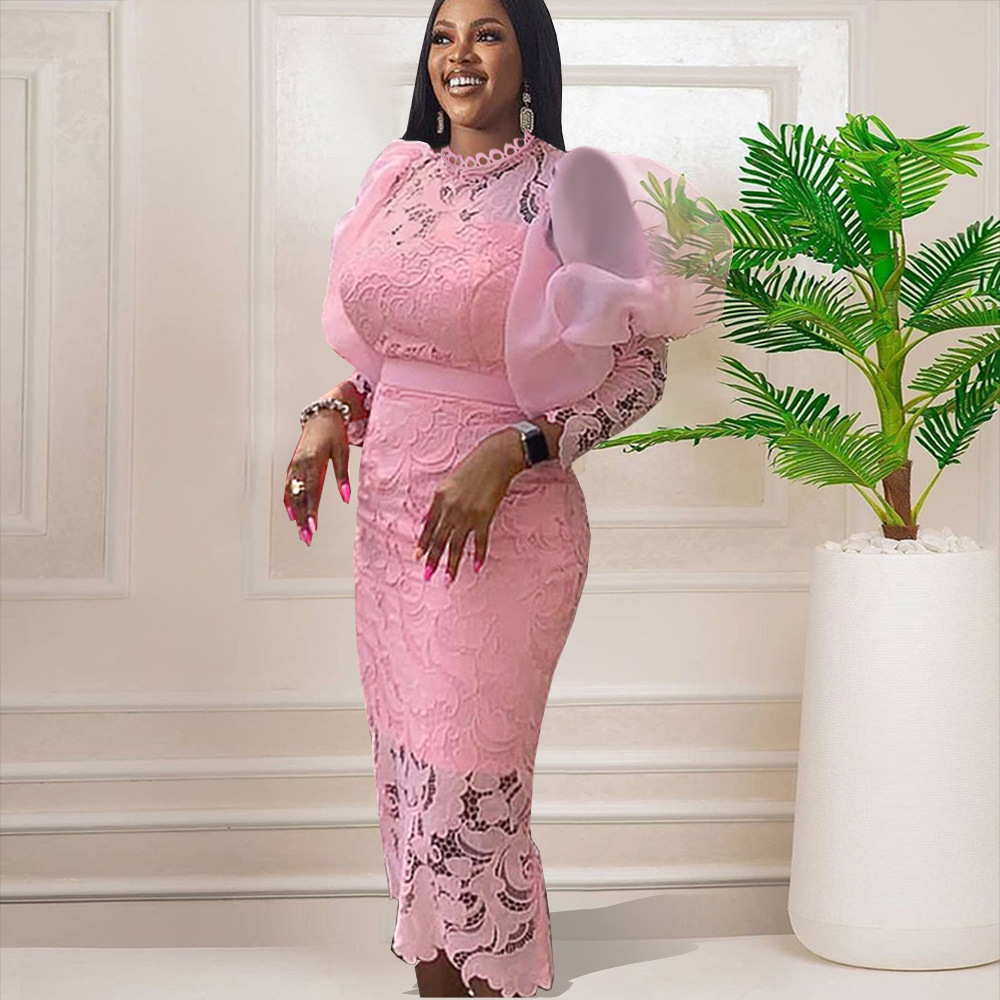 Robe de soirée en dentelle pour femmes, tenue de mariage, élégante, manches 2023, longue, dashiki, été 3/4