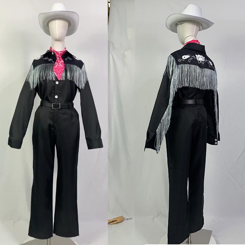 KEN Cosplay Costume avec chapeau Cowboy avec écharpe Western à manches longues frange chemise Halloween Cosplay pour hommes B