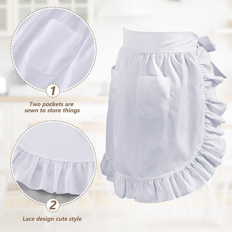 Tablier de cuisine court pour femme, style Lolita, sexy, en dentelle, noir et blanc, à bretelles, motif floral, pour café, maison et travail
