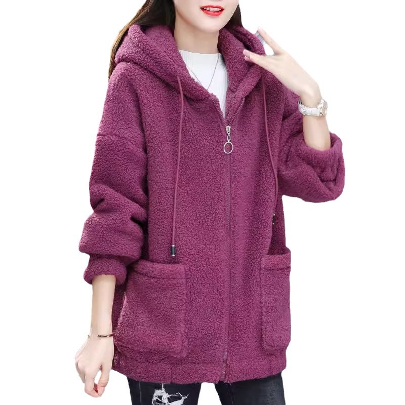 Manteau à capuche pour femme, chic, en polaire épaisse, couleur unie, avec poches, manches longues, coupe ample, chaud, en peluche, fermeture éclair, cardigan, pour l'extérieur, automne-hiver, nouveauté