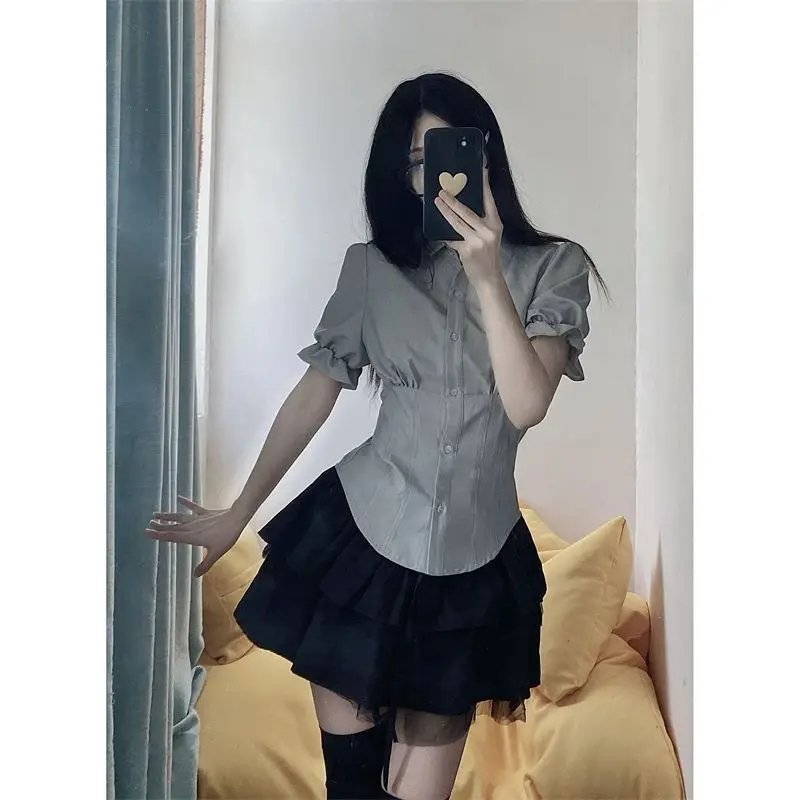 Chemisiers blancs Sexy pour femmes, mode coréenne, Chic, Harajuku, Preppy, élégant, japonais, décontracté, JK, Slim, Y2k, hauts mignons