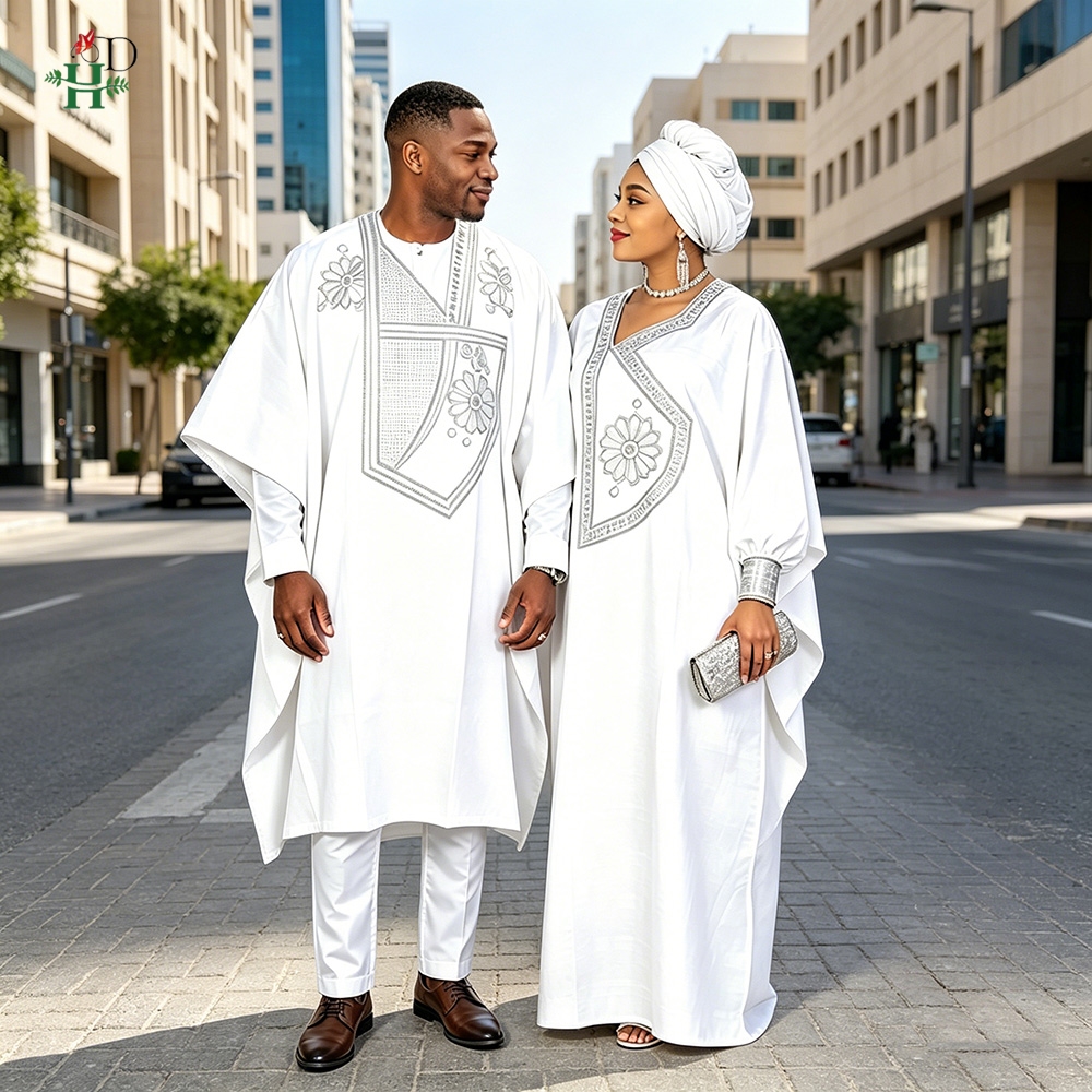 H & D – vêtements africains pour hommes, traditionnel riche Bazin, broderie originale, blanc, ensemble 3 pièces, pour occasions de fête de mariage, 2024